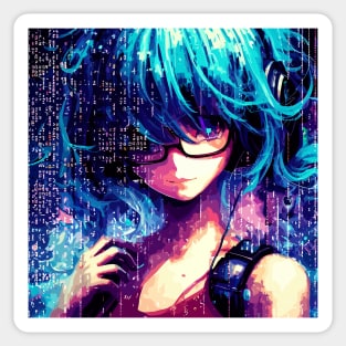 Anime girl in binary world Sticker